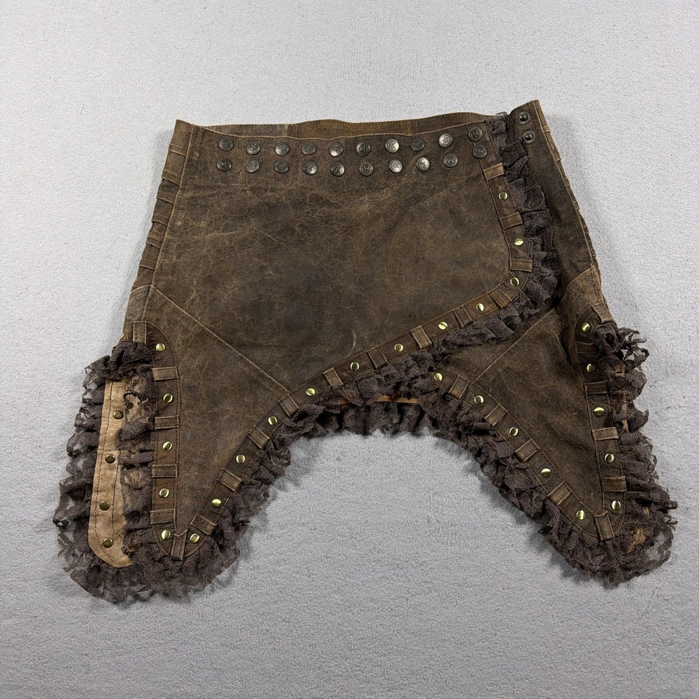 Vintage Miss Be Leather Wrap Skirt M Brown Leather Ruffle Steampunk Festival